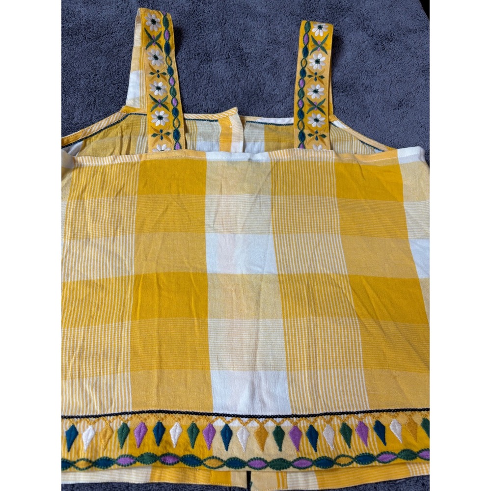 Madewell Yellow Gingham Embroidered Button Front Top Size Large Boho Cottagecore - Picture 6 of 7